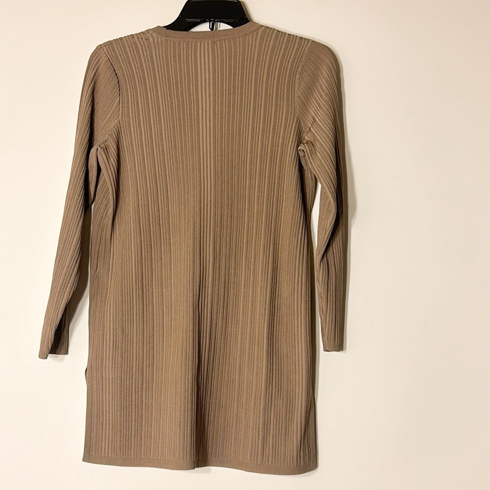 Chico's knit ribbed button front long sleeve beige taupe sweater cardigan - Picture 3 of 6